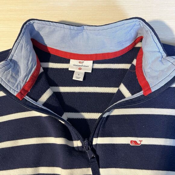 Vineyard Vines Womens 1/4 Zip Blue White Striped Coastal Nautical Small - Picture 7 of 10